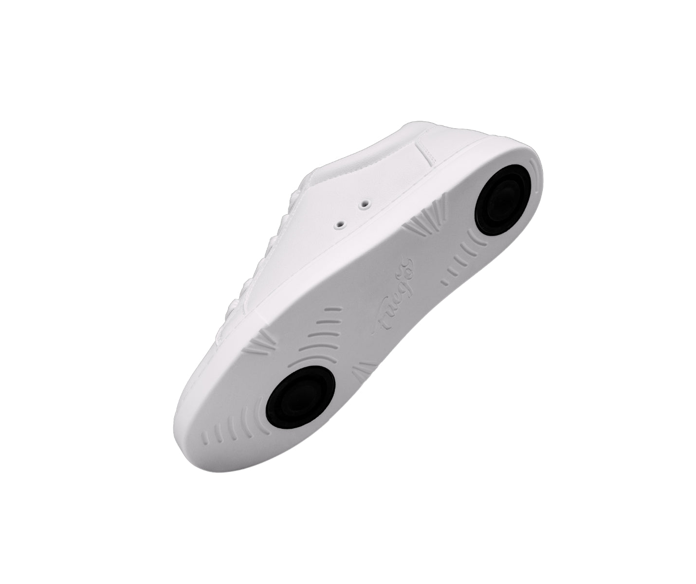 Fuego Low-Top-Tanz-Sneakers in Weiss von Fuego Dance Shoes verfügen über runde schwarze Griffpolster, ideal für Bachatatänzer.